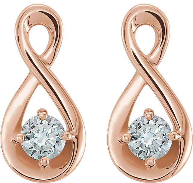 14K Gold Round Natural Diamond Infinity-Inspired Earrings – 3mm Stones - Rose Gold - view 2