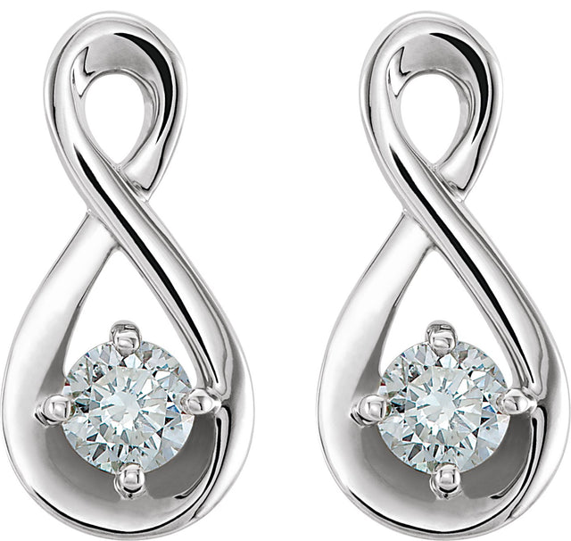 14K Gold Round Natural Diamond Infinity-Inspired Earrings – 3mm Stones - White Gold - view 2
