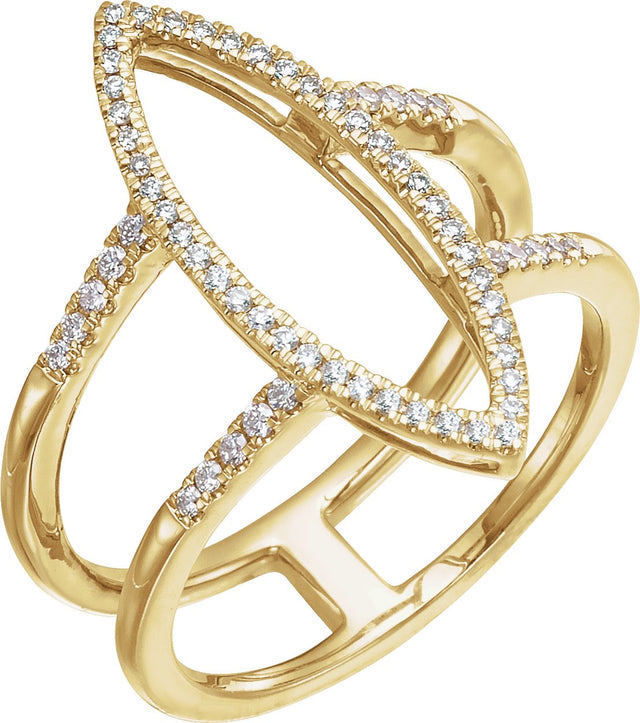 14K Gold Round Natural Diamond Geometric Ring V - Yellow Gold