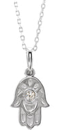 Platinum Round Natural Diamond Hamsa Necklace or Pendant