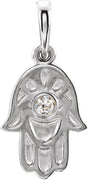 14K Gold Round Natural Diamond Hamsa Necklace or Pendant - White Gold