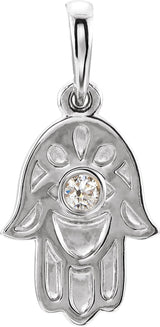 Platinum Round Natural Diamond Hamsa Necklace or Pendant