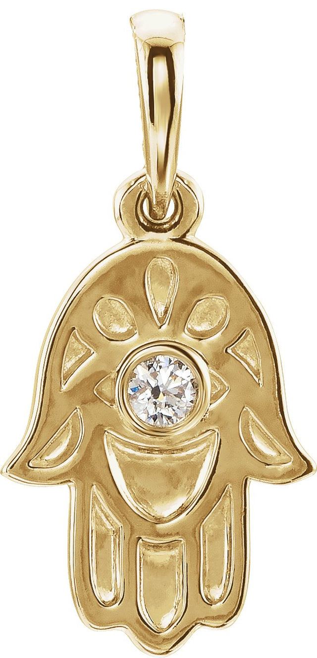 14K Gold Round Natural Diamond Hamsa Necklace or Pendant - Yellow Gold