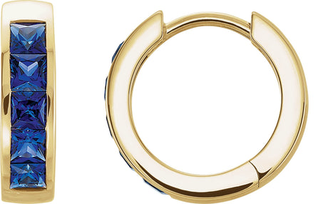 14K Gold Square Lab-Grown Blue Sapphire Channel-Set Hoop Earrings - Yellow Gold