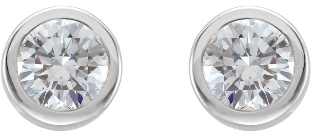 14K Gold Natural Diamond Round Bezel-Set Birthstone Stud Earrings - White Gold - view 2
