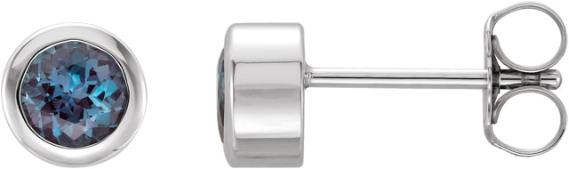 Platinum Lab-Grown Alexandrite Round Bezel-Set Birthstone Stud Earrings