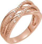 14K Gold Round Natural Diamond Accented Criss-Cross Ring II - Rose Gold