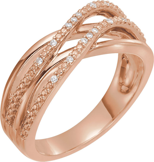 14K Gold Round Natural Diamond Accented Criss-Cross Ring II - Rose Gold