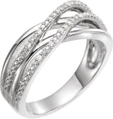 14K Gold Round Natural Diamond Accented Criss-Cross Ring II - White Gold