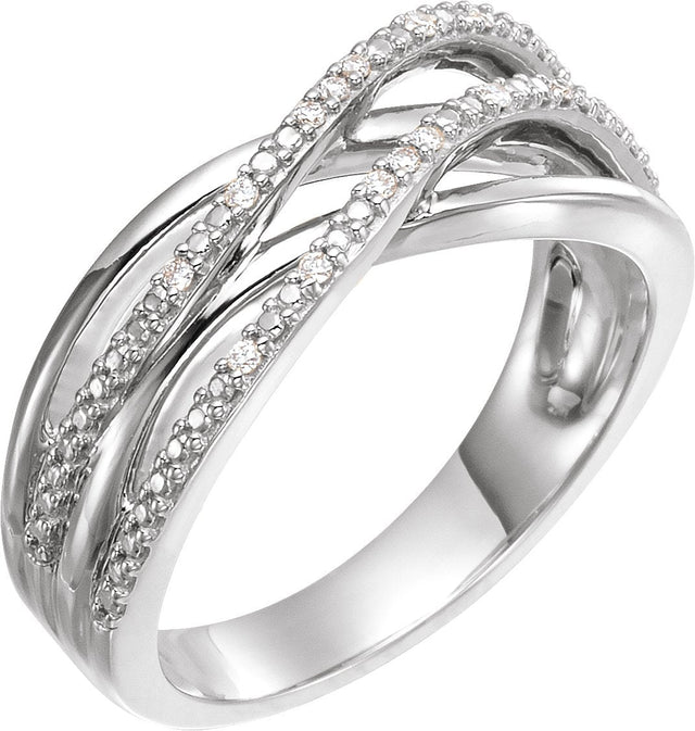 14K Gold Round Natural Diamond Accented Criss-Cross Ring II - White Gold