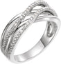 14K Gold Round Natural Diamond Accented Criss-Cross Ring II - White Gold