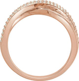 14K Gold Round Natural Diamond Accented Criss-Cross Ring II - Rose Gold - view 2