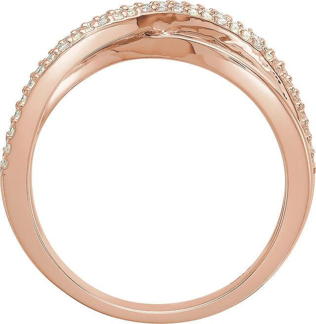 14K Gold Round Natural Diamond Accented Criss-Cross Ring II - Rose Gold - view 2