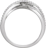 14K Gold Round Natural Diamond Accented Criss-Cross Ring II - White Gold - view 2