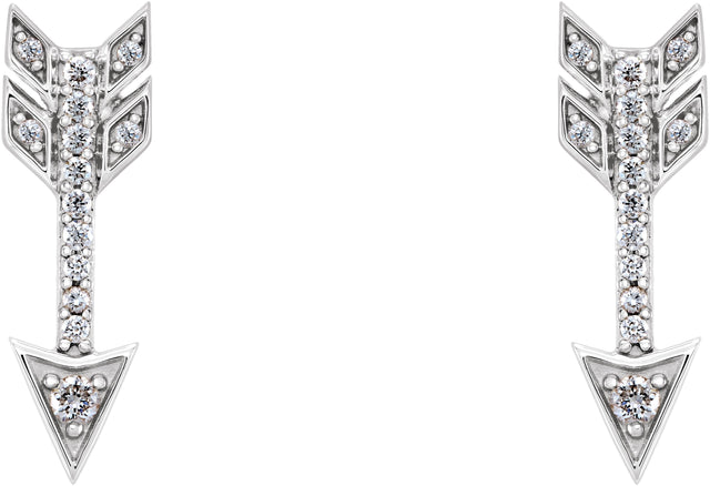 14K Gold Round Natural Diamond Arrow Earrings - White Gold - view 2