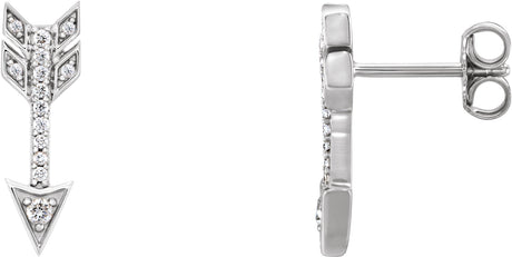 14K Gold Round Natural Diamond Arrow Earrings - White Gold