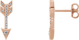 14K Gold Round Natural Diamond Arrow Earrings - Rose Gold