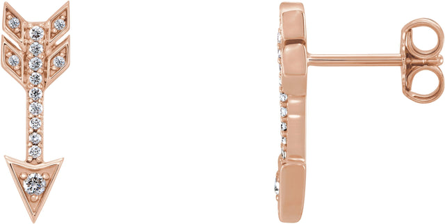 14K Gold Round Natural Diamond Arrow Earrings - Rose Gold