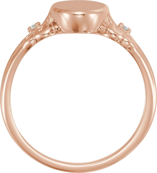 14K Gold Round Natural Diamond Oval Fleur-de-lis Signet Ring - Rose Gold - view 2