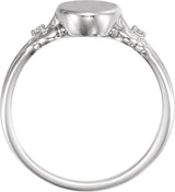 Platinum Round Natural Diamond Oval Fleur-de-lis Signet Ring - view 2