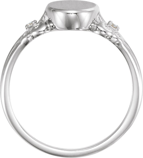 Platinum Round Natural Diamond Oval Fleur-de-lis Signet Ring - view 2