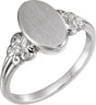 14K Gold Round Natural Diamond Oval Fleur-de-lis Signet Ring - White Gold