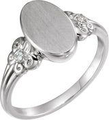 Platinum Round Natural Diamond Oval Fleur-de-lis Signet Ring