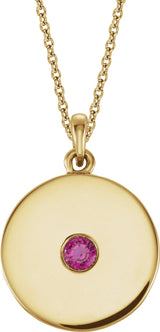 14K Gold Round Lab-Grown Ruby Disc Necklace or Pendant - Yellow Gold