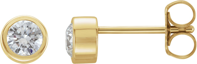 14K Gold Natural Diamond Round Bezel-Set Birthstone Stud Earrings - Yellow Gold