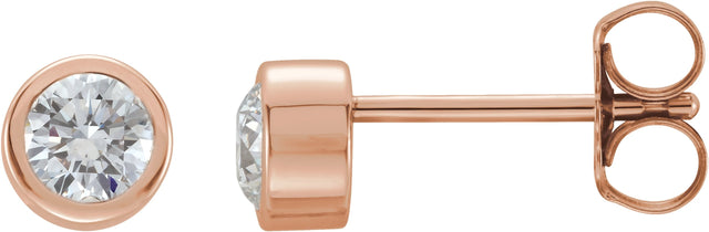 14K Gold Natural Diamond Round Bezel-Set Birthstone Stud Earrings - Rose Gold