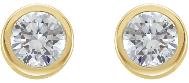 14K Gold Natural Diamond Round Bezel-Set Birthstone Stud Earrings - Yellow Gold - view 2
