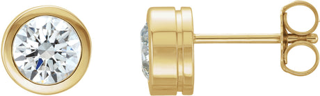 14K Gold Natural Diamond Round Bezel-Set Birthstone Stud Earrings - Yellow Gold