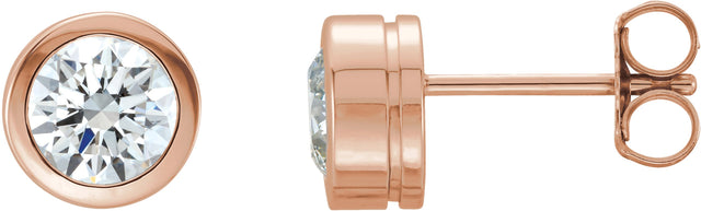14K Gold Natural White Sapphire Round Bezel-Set Birthstone Stud Earrings - Rose Gold
