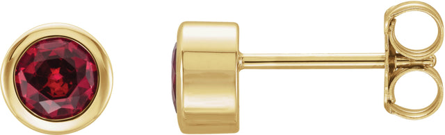 14K Gold Natural Ruby Round Bezel-Set Birthstone Stud Earrings - Yellow Gold
