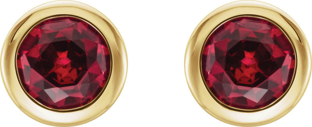 14K Gold Lab-Grown Ruby Round Bezel-Set Birthstone Stud Earrings - Yellow Gold - view 2