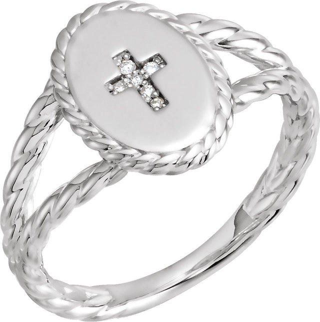 14K Gold Round Natural Diamond Cross Ring – 0.9mm Stones - Rose Gold - view 4