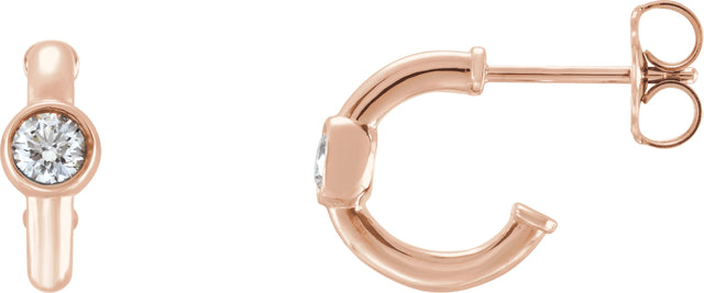 14K Gold Round Natural Diamond Bezel-Set Huggie Earrings - Rose Gold