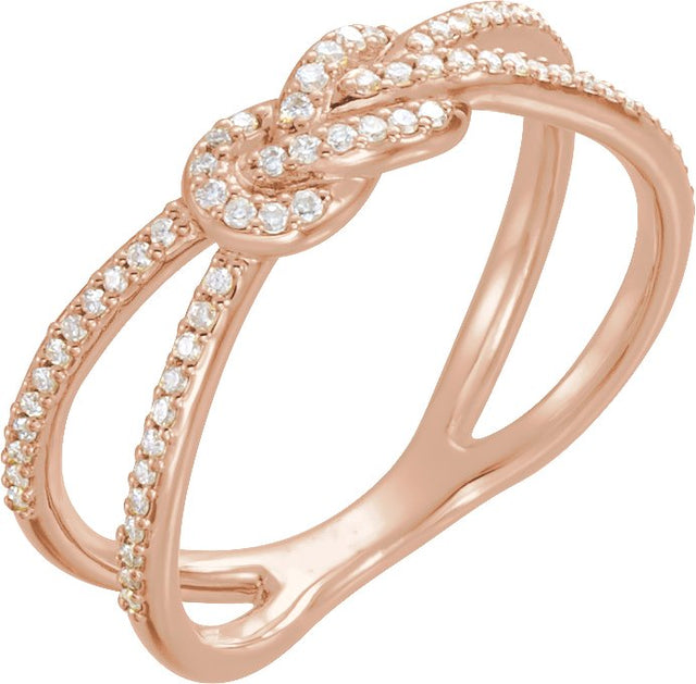 14K Gold Round Natural Diamond Accented Knot Ring - Rose Gold