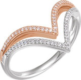 14K Gold Round Natural Diamond V Ring