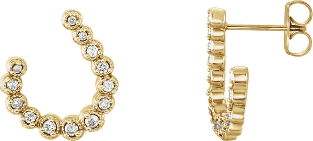 14K Gold Round Natural Diamond Accented Freeform Earrings II - Yellow Gold
