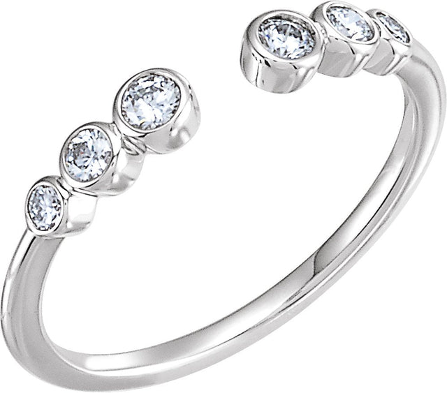 14K Gold Round Natural Diamond Accented Negative Space Ring - White Gold