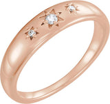 14K Gold Round Natural Diamond Accented Star Ring - Rose Gold