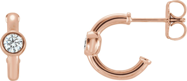 14K Gold Round Natural Diamond Bezel-Set Huggie Earrings - Rose Gold