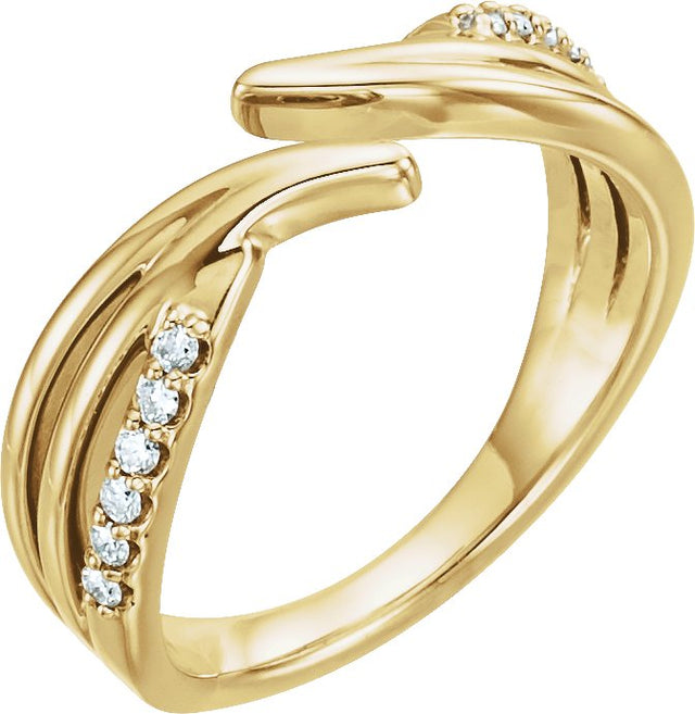 14K Gold Round Natural Diamond Bypass Ring – 1.4mm Stones - Yellow Gold