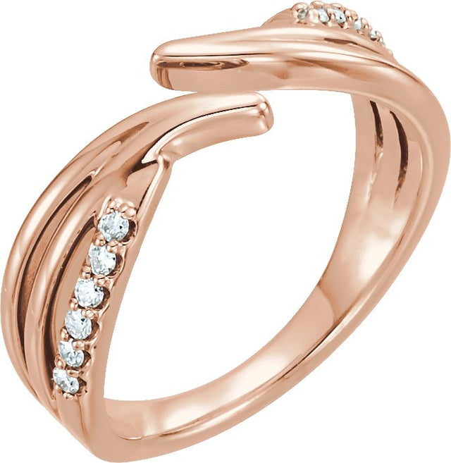 14K Gold Round Natural Diamond Bypass Ring – 1.4mm Stones - Rose Gold