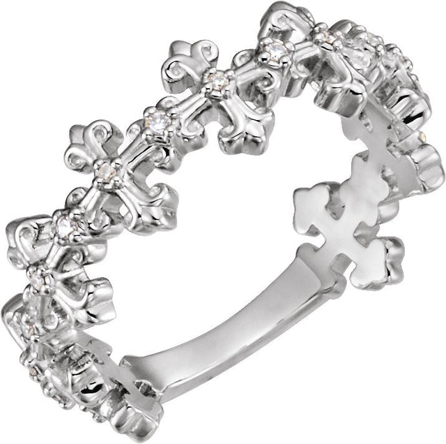 14K Gold Round Natural Diamond Cross Ring - White Gold
