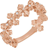14K Gold Round Natural Diamond Cross Ring - Rose Gold