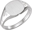 Platinum Round Natural Diamond Engravable Square Signet Ring