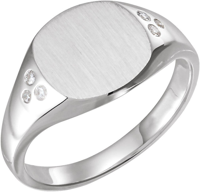 Platinum Round Natural Diamond Engravable Square Signet Ring