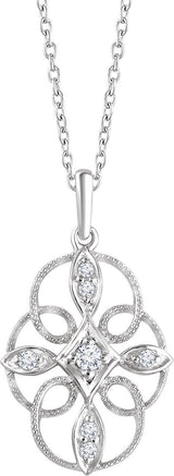14K Gold Round Natural Diamond Filigree Necklace